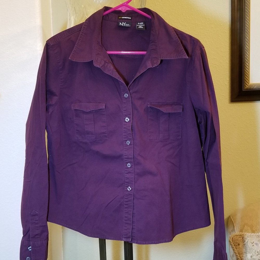 NY Jeans soft grape-color button-down shirt